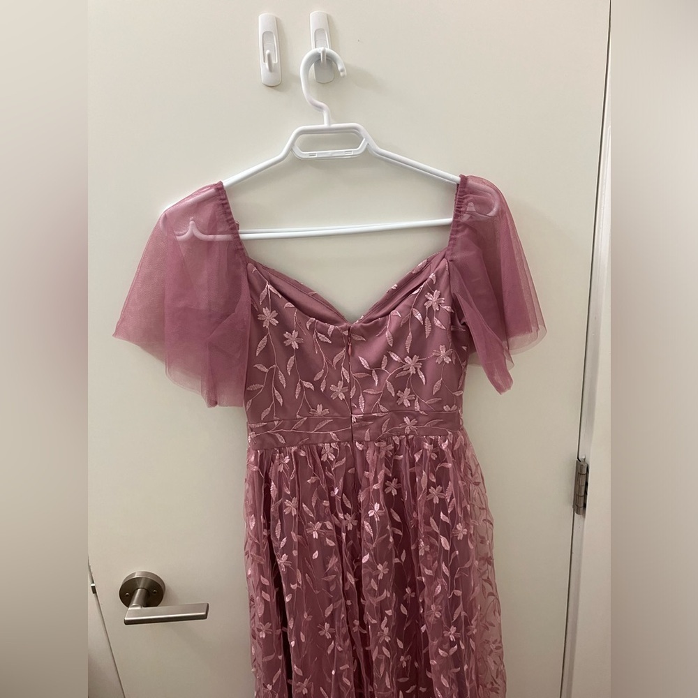 Embroidery A line prom dress pink tulle NWOT Size 4 - Picture 2 of 7